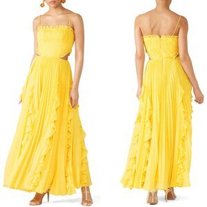 AMUR Yellow Maxi Dress Ruffles Size 8 Medium Summer Spring Cut Outs